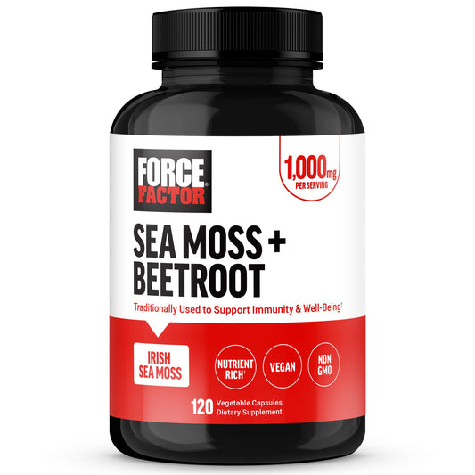 FORCE FACTOR Irish Sea Moss + Beet Root Supplement to Support Immunity Circulation Natural Energy Heart Health with Antioxidants Non-GMO Vegan-Friendly Soy-Free 120 Vegetable Capsules
