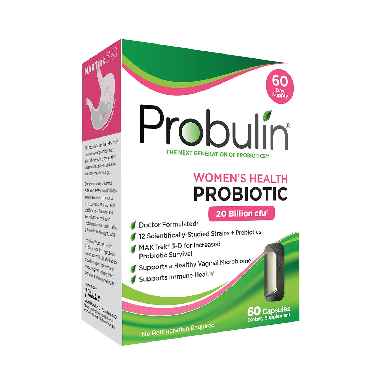Probulin Women’s Health Probiotic + Prebiotic for Vaginal Gut & Immune Health - 20 Billion CFU - 12 Probiotic Strains 60 Vegan Capsules